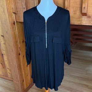 Size 3X NWT Traleubie Chic Black Women's Blouse with Zipper Accent shirt top